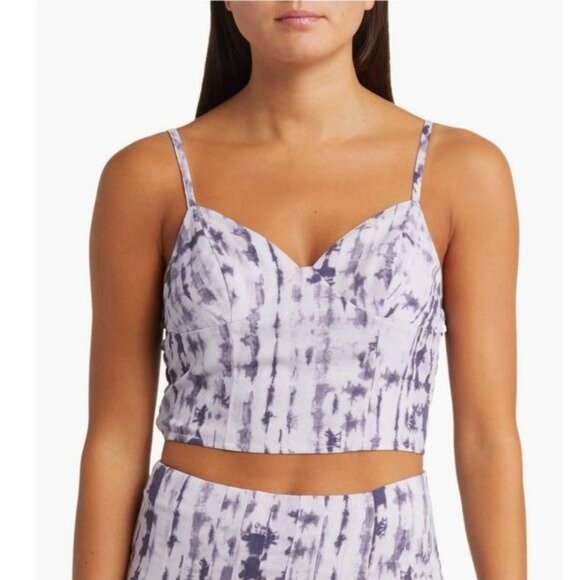 Nordstrom Open Edit Smocked Back Crop Camisole in Purple Indigo Size  L - Picture 1 of 10